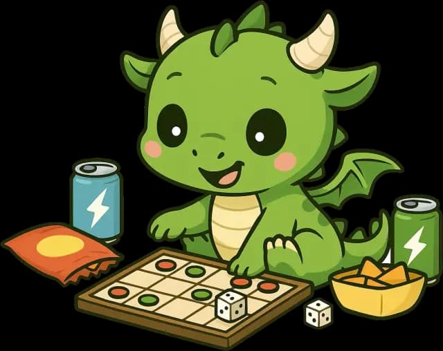 Charlie the dragon mascot playing a board game